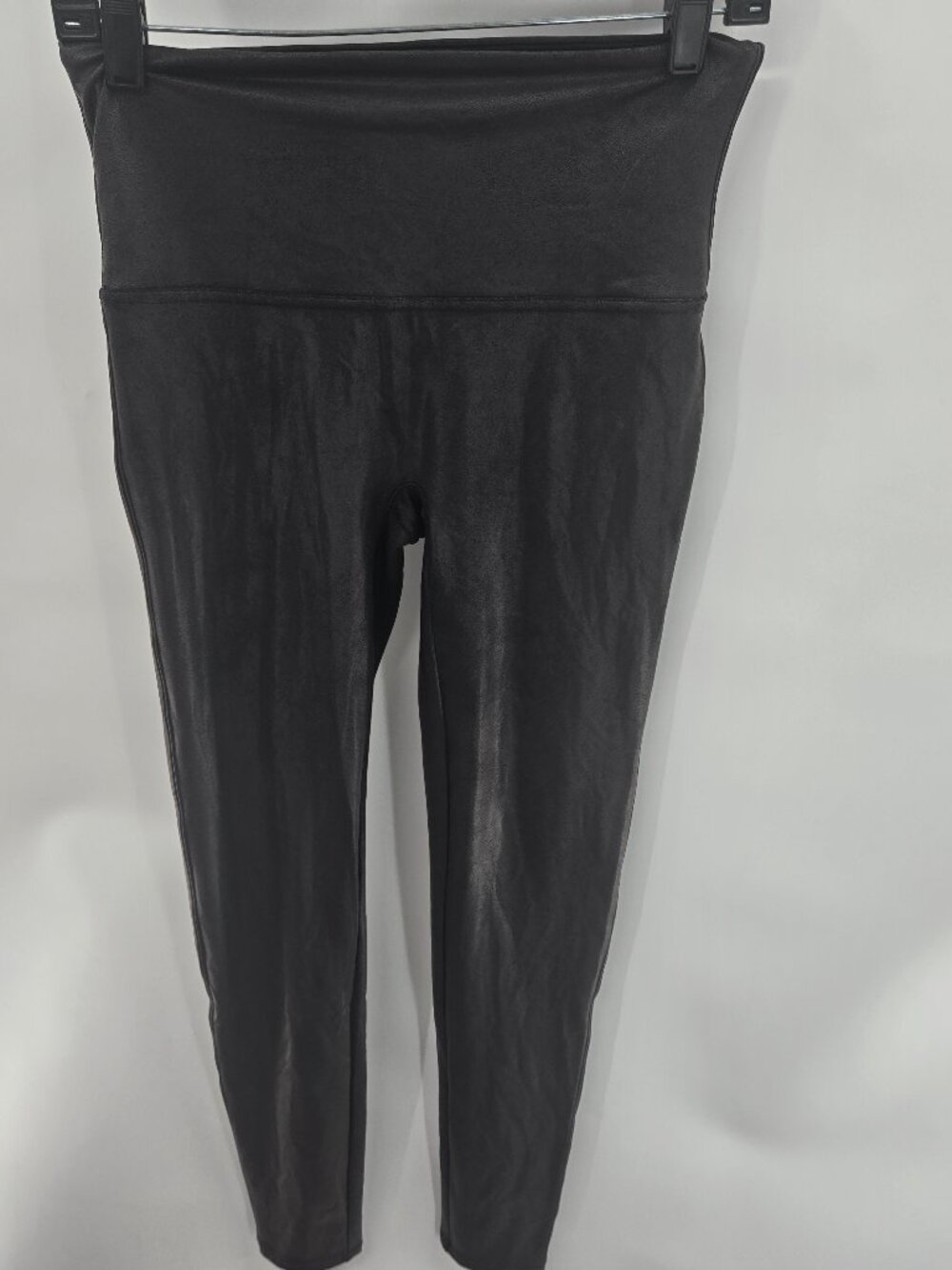 Spanx Black Faux Leather Tummy Control Shaper Leggings Style 2437 Size Large